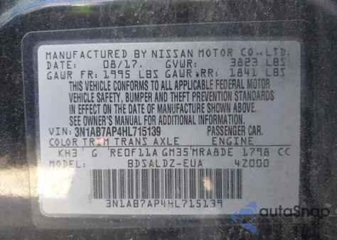 2017 Nissan Sentra Sv from USA, damaged, VIN 3N1AB7AP4HL715139